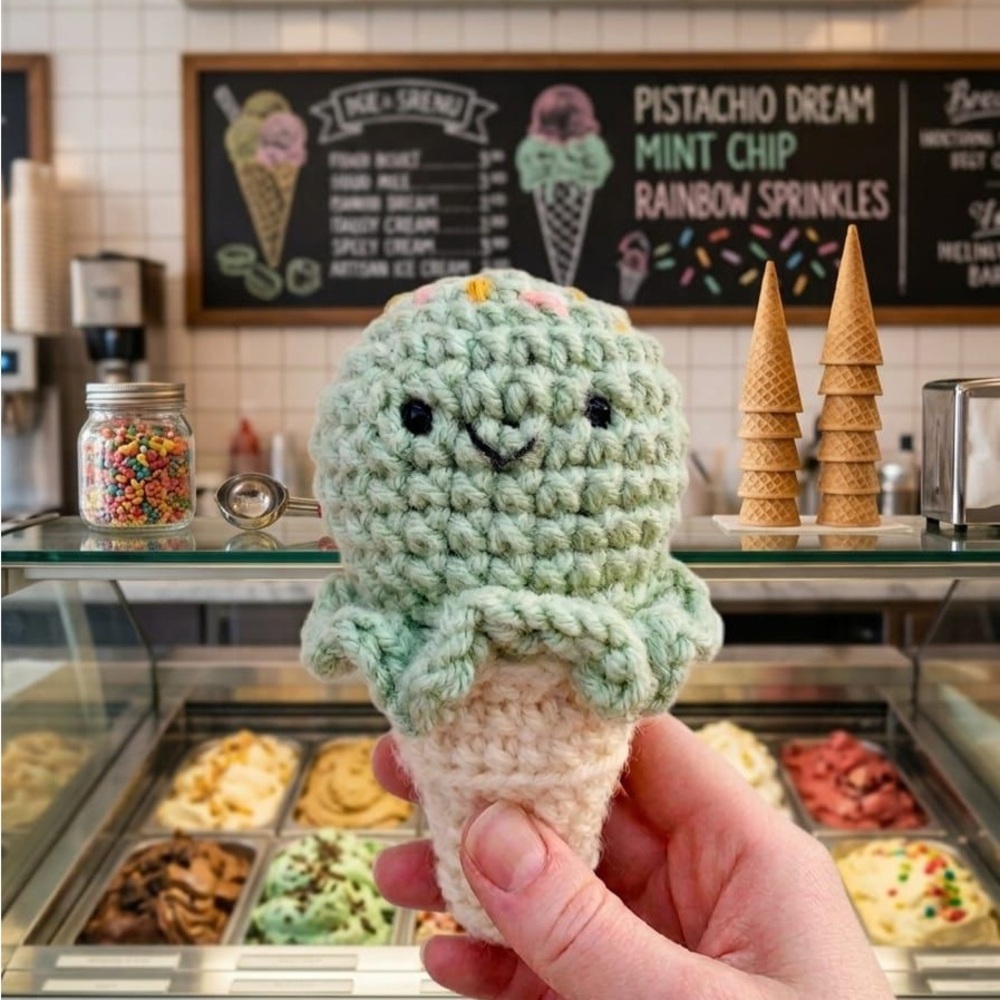🍦Crocheted Matcha Ice Cream Cone Plush